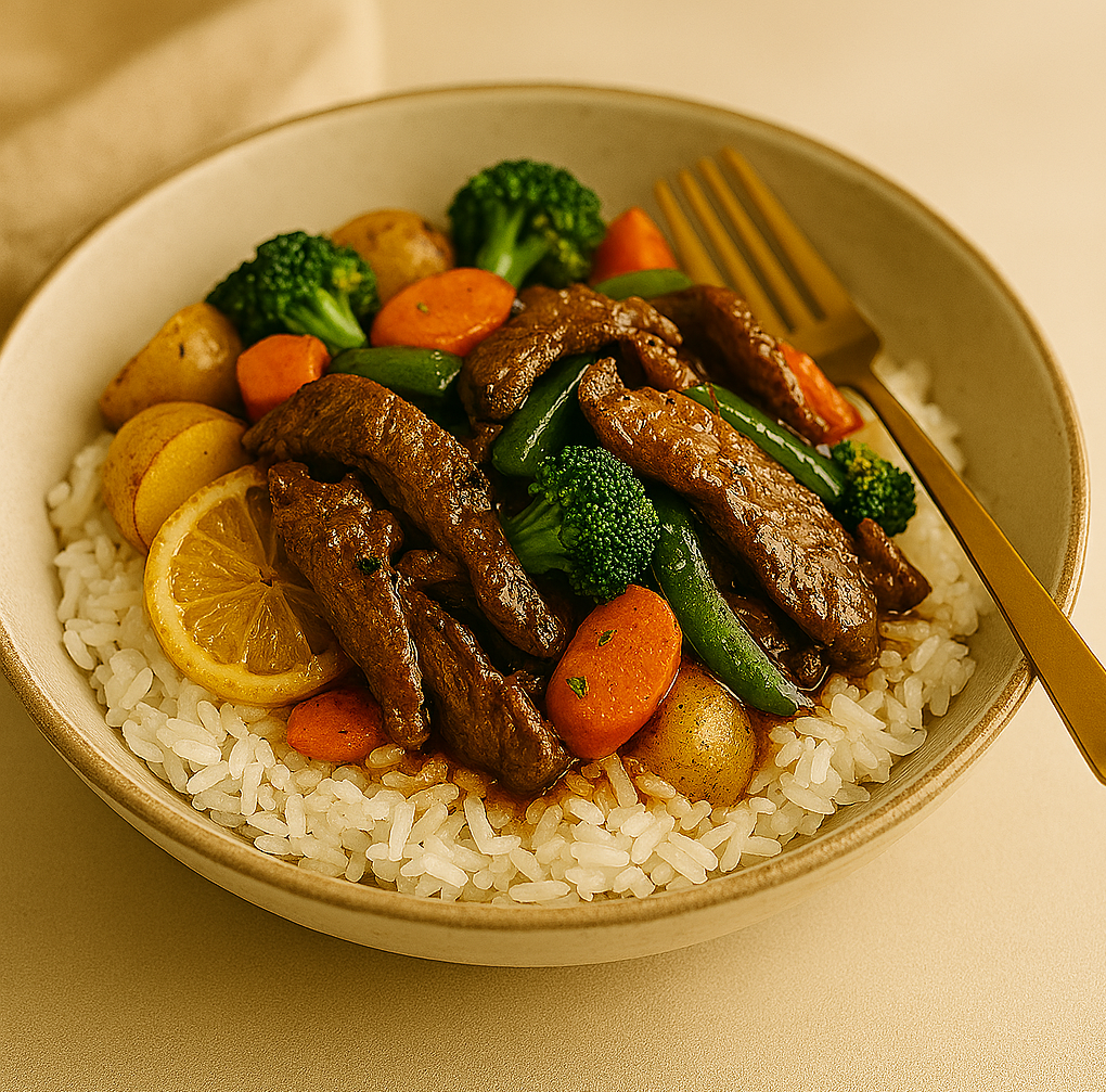 Bold Plating beef stir fry with rice