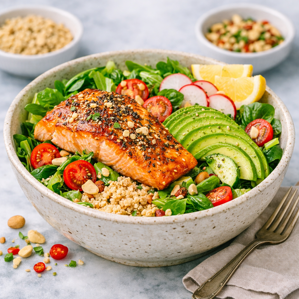 salmon and avocado power salad