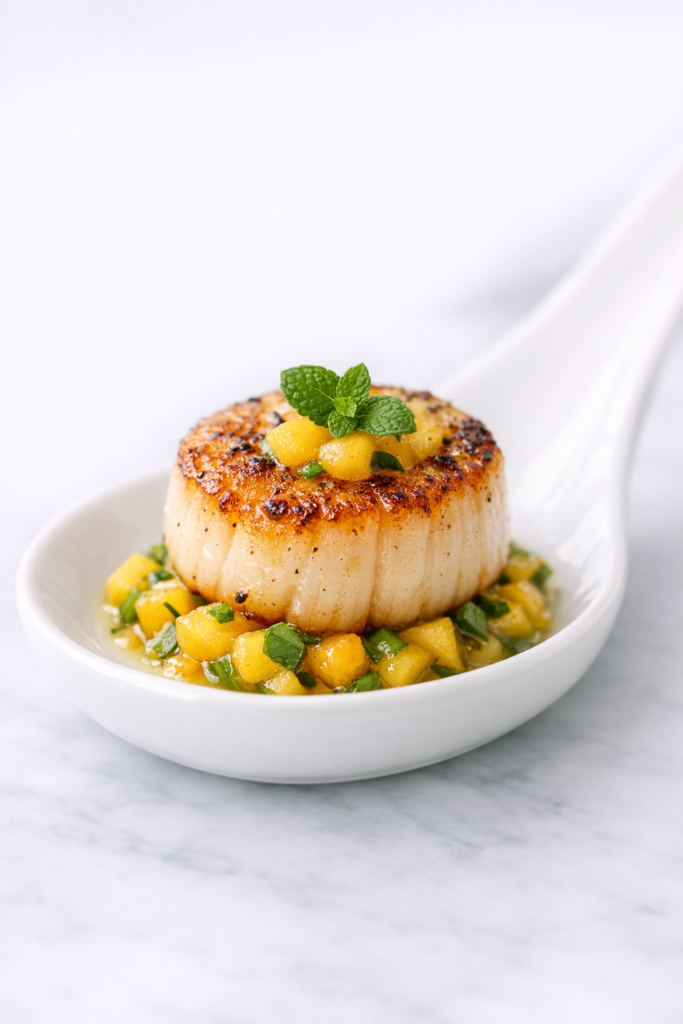 seared scallop with mango mint relish
