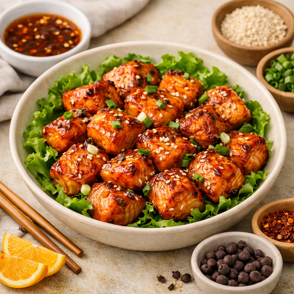air fryer salmon bites with honey garlic glaze