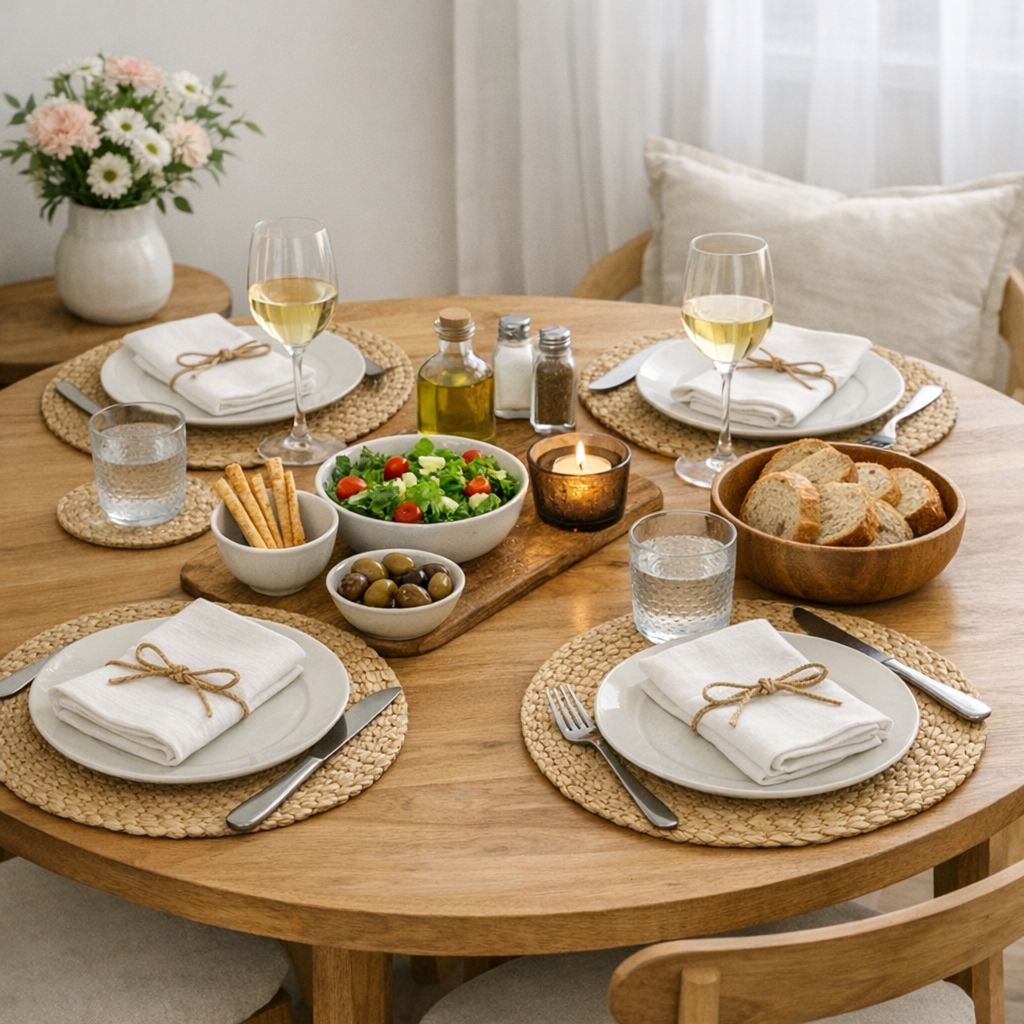 Presentation casual dining table setting bold plating