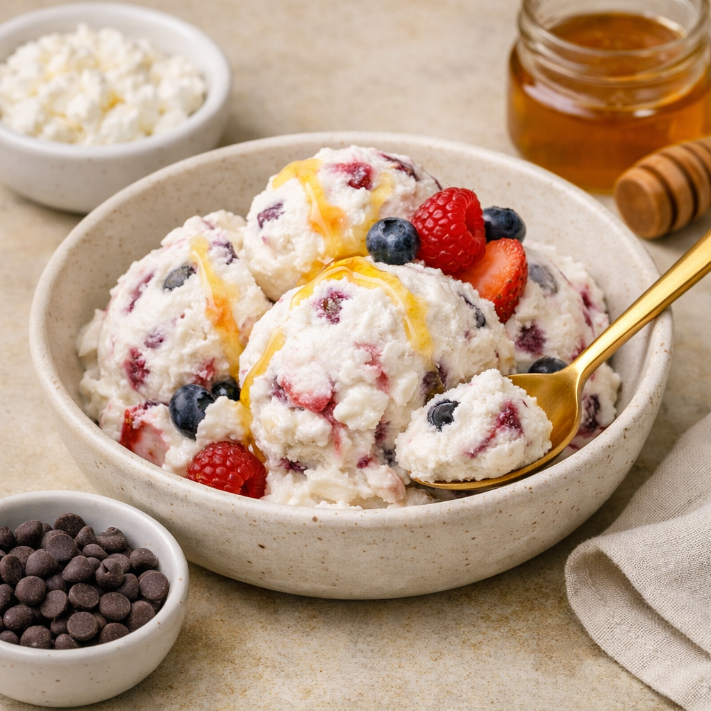 cottage cheese ice cream with berries