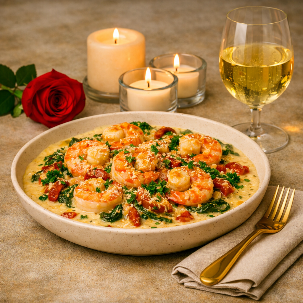 creamy tuscan shrimp with spinach and sun dried tomato