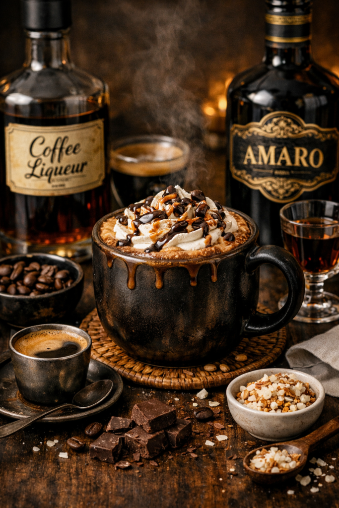 espresso hot chocolate with coffee liqueur and amaro