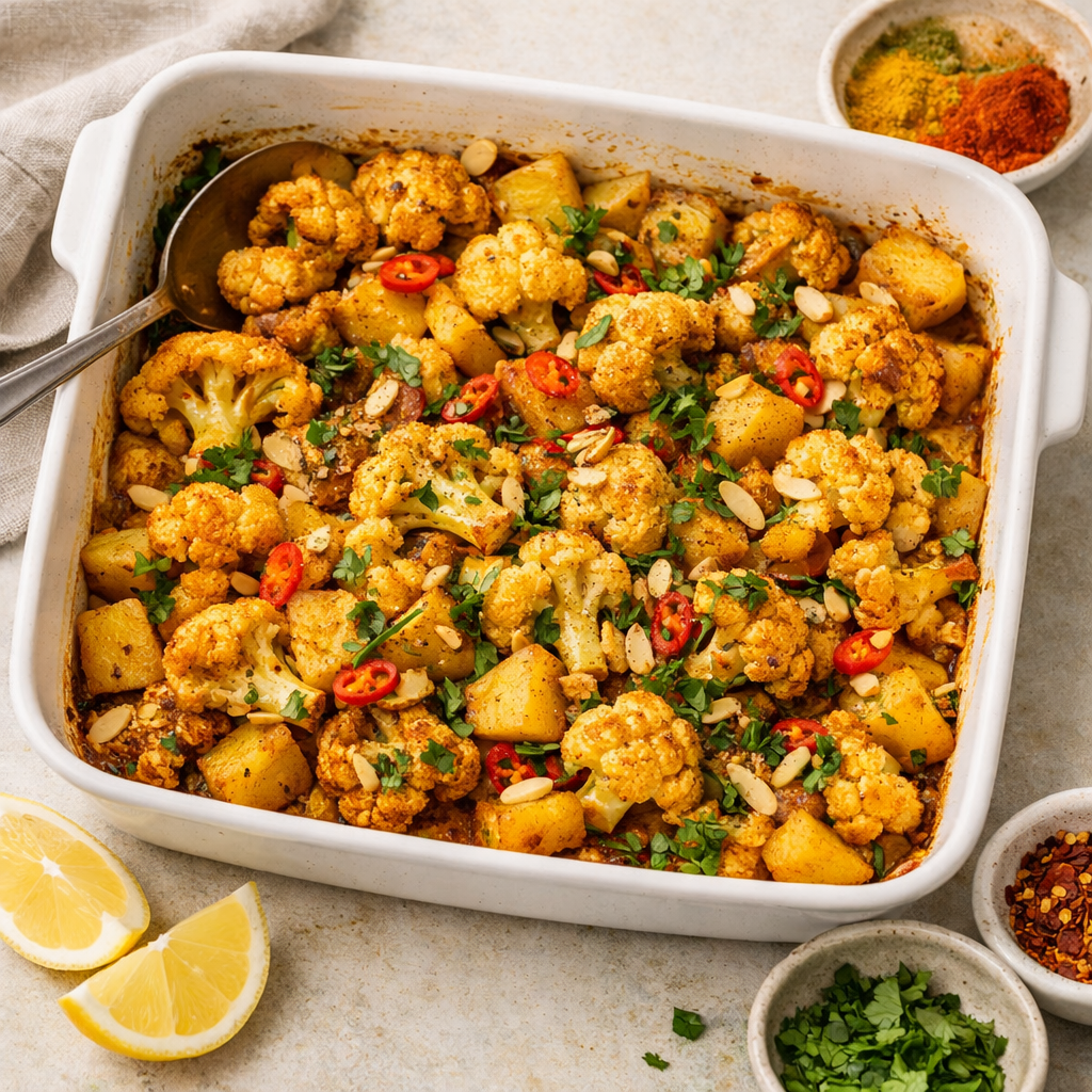 indian spiced cauliflower and potato casserole