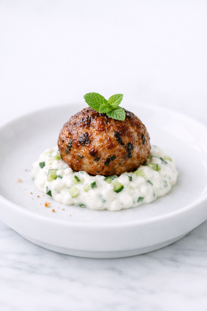 mini lamb meatball with mint cucumber yogurt