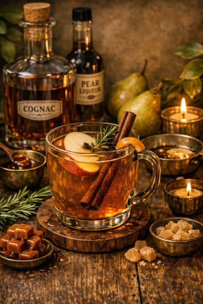 rosemary pear apple cider with cognac and pear liqueur