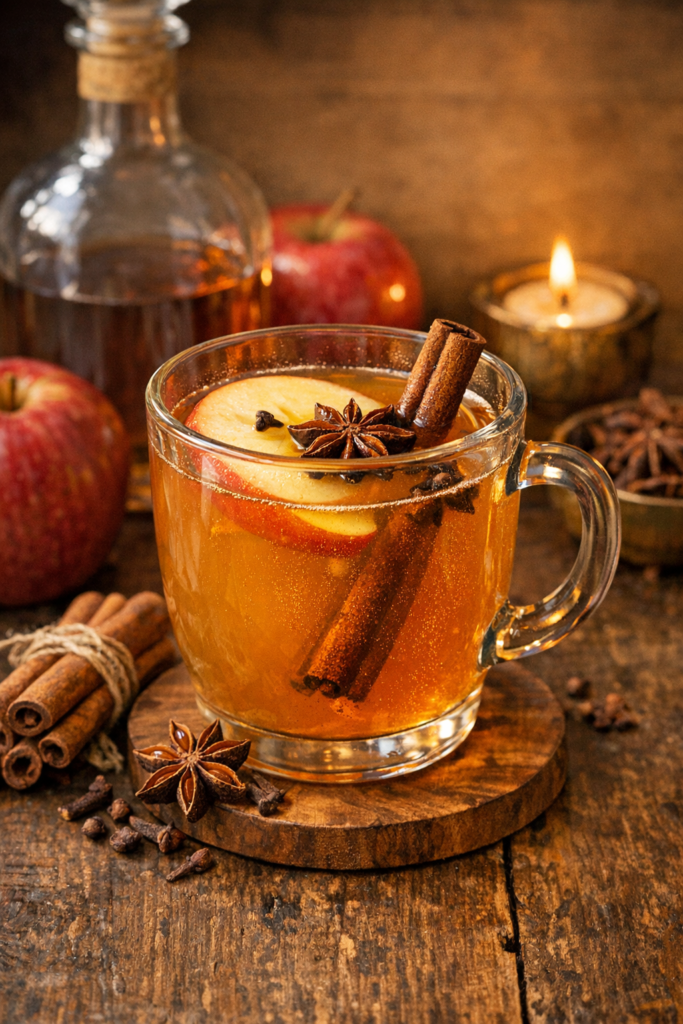 spiced apple cider with calvados and star anise