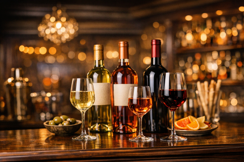 wine aperitifs on bar wine aperitifs on bar